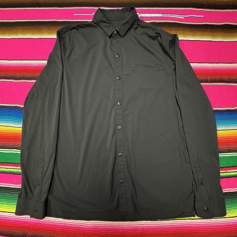 Lululemon Commission‎ Long-Sleeve Shirt Pocket Men's L Charcoal Grey Striped